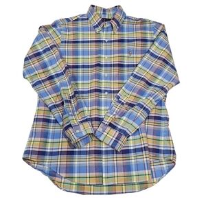 Ralph Lauren Shirt Mens L Large Blue Yellow Button Up Long Sleeve